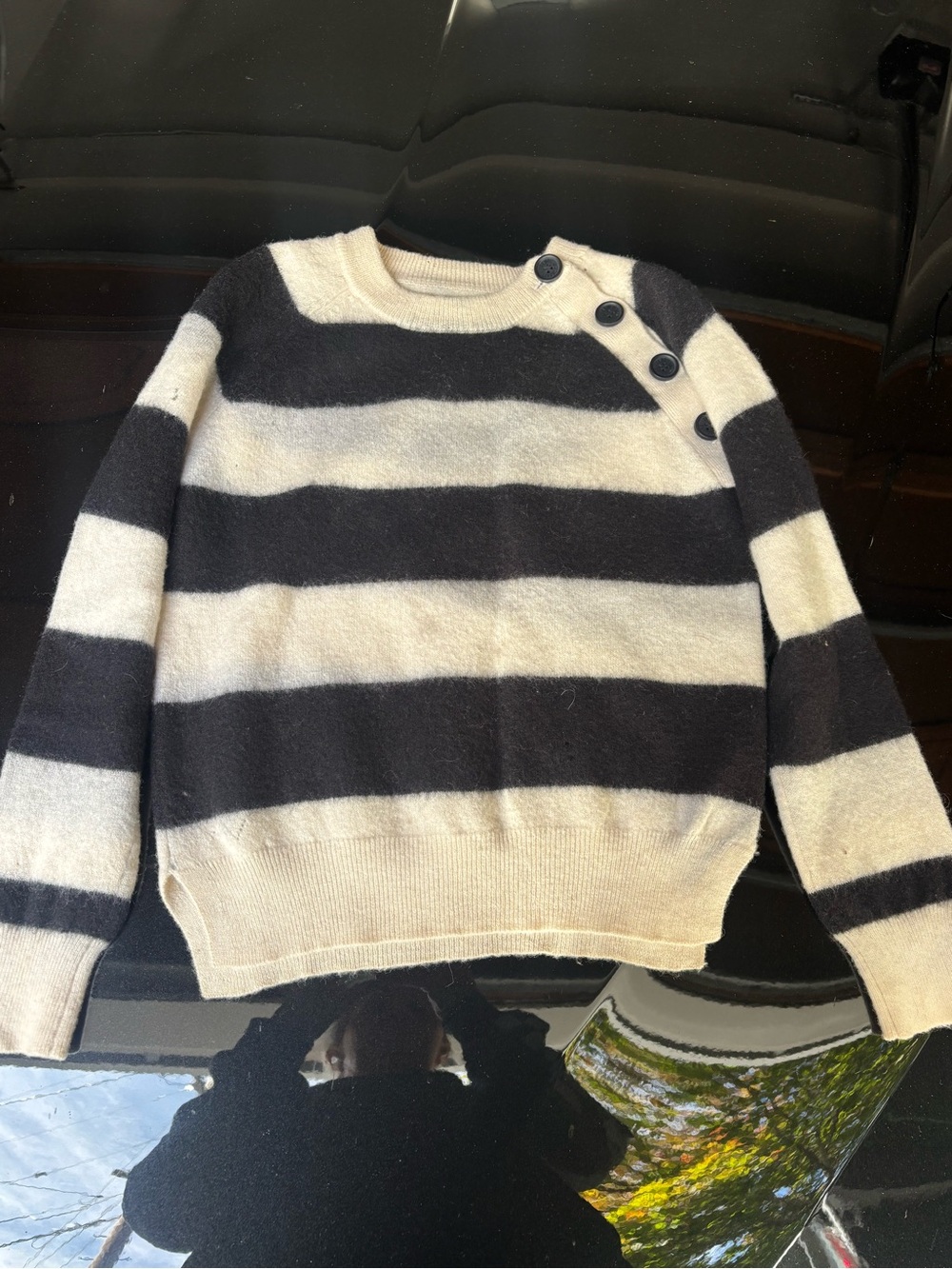 Zadig & Voltaire Black and Cream Striped Button-Shoulder kids Sweater